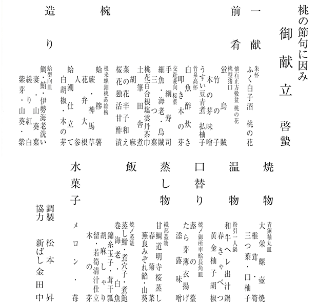 桃の節句に因み 御献立 啓蟄